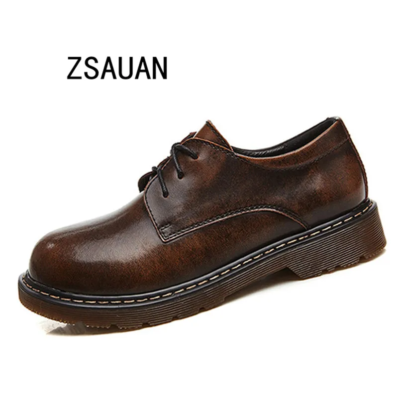 

ZSAUAN 2019 Autumn Winter Women Oxford Shoes Flats British Style Casual Leather Shoes For Girls Lace Up Loafers Shoes