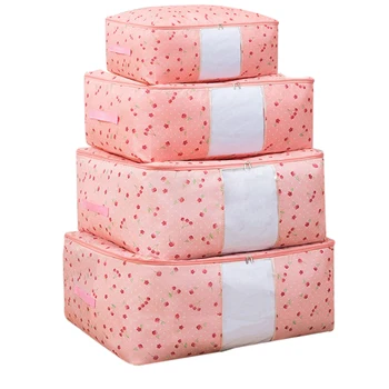 

4Pcs Women Waterproof Moisture-proof Quilt Storage Bags Wardrobe Clothes Organizer Home Storage & Organization - Pink Cherry