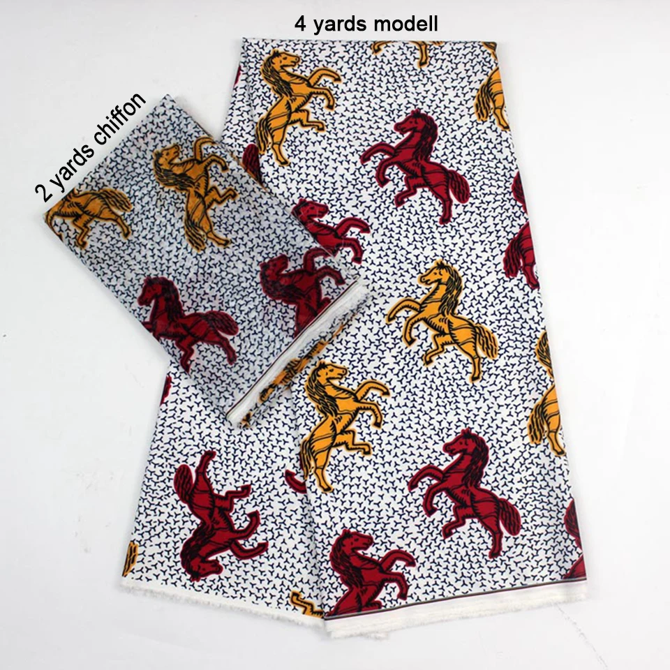 

2 Pcs Set 4 Yards African Ankara Prints Modell Material & 2 Yards Chiffon Ankara Chiffon Fabric YBXM-12