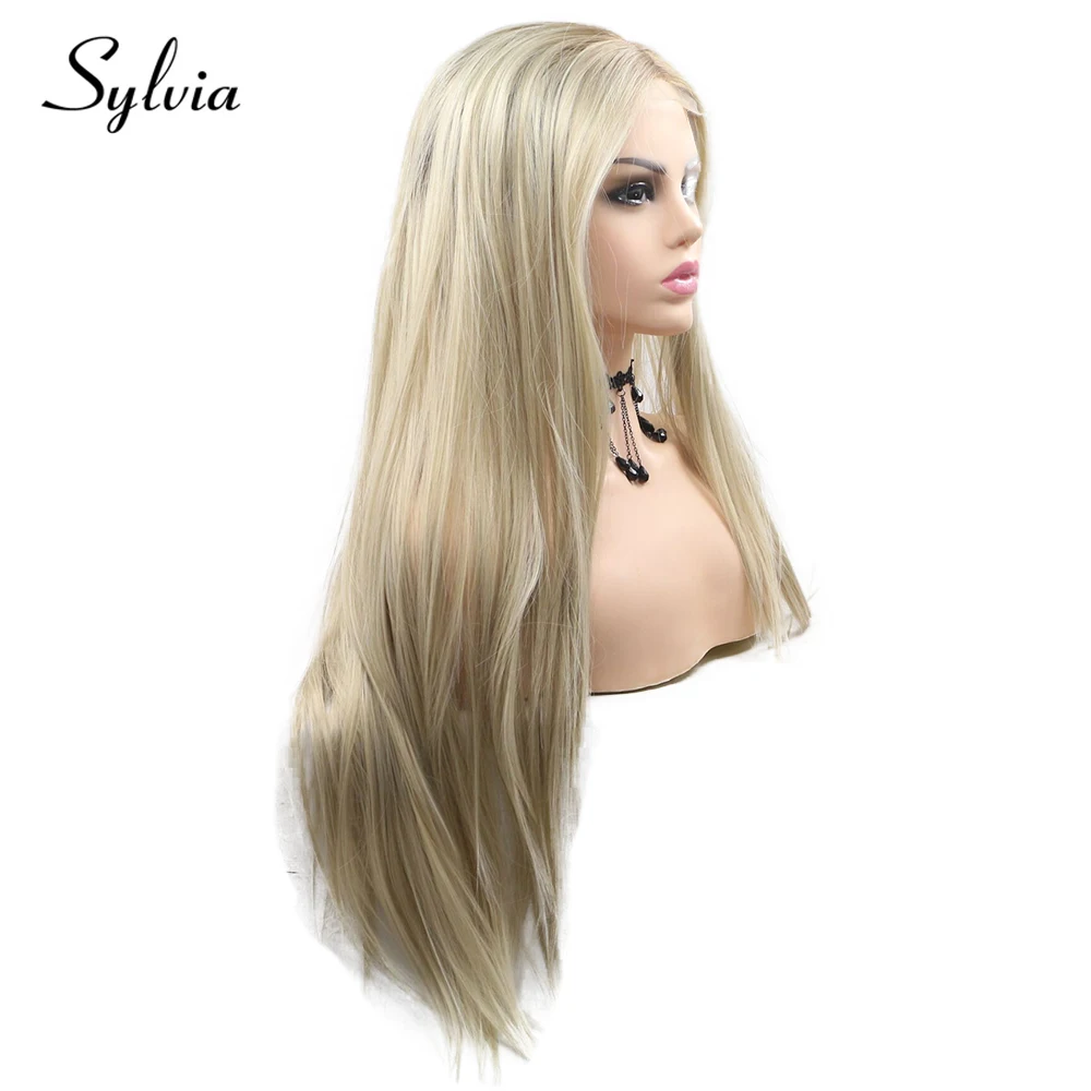 Sylvia Blonde 2 T Ombre шелковистые прямые синтетические парики с u-образной частью, коричневые корни, натуральные волосы, изготовленные из термостойкого волокна