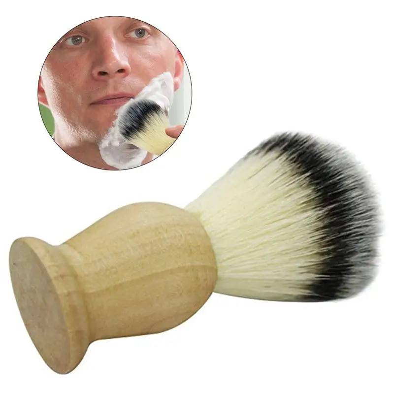 Men Natural Wooden Handle Synthetic Nylon Bristles Mustache Beards