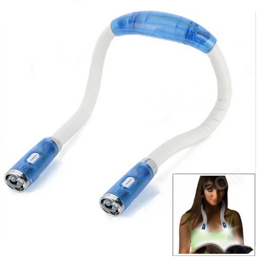 Стильный 4 LED портативная руки гибкий шея обнять лёгкие белый + синий ( 2 x AAA )|light