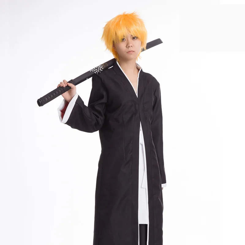 Аниме Bleach косплей Куросаки Ичиго накидка-кимоно костюм черный кимоно Хэллоуин праздничная одежда костюм