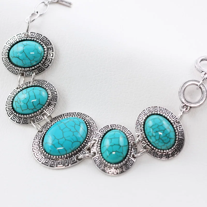Buy Tibetan Style Silver Chain Bracelets with Blue