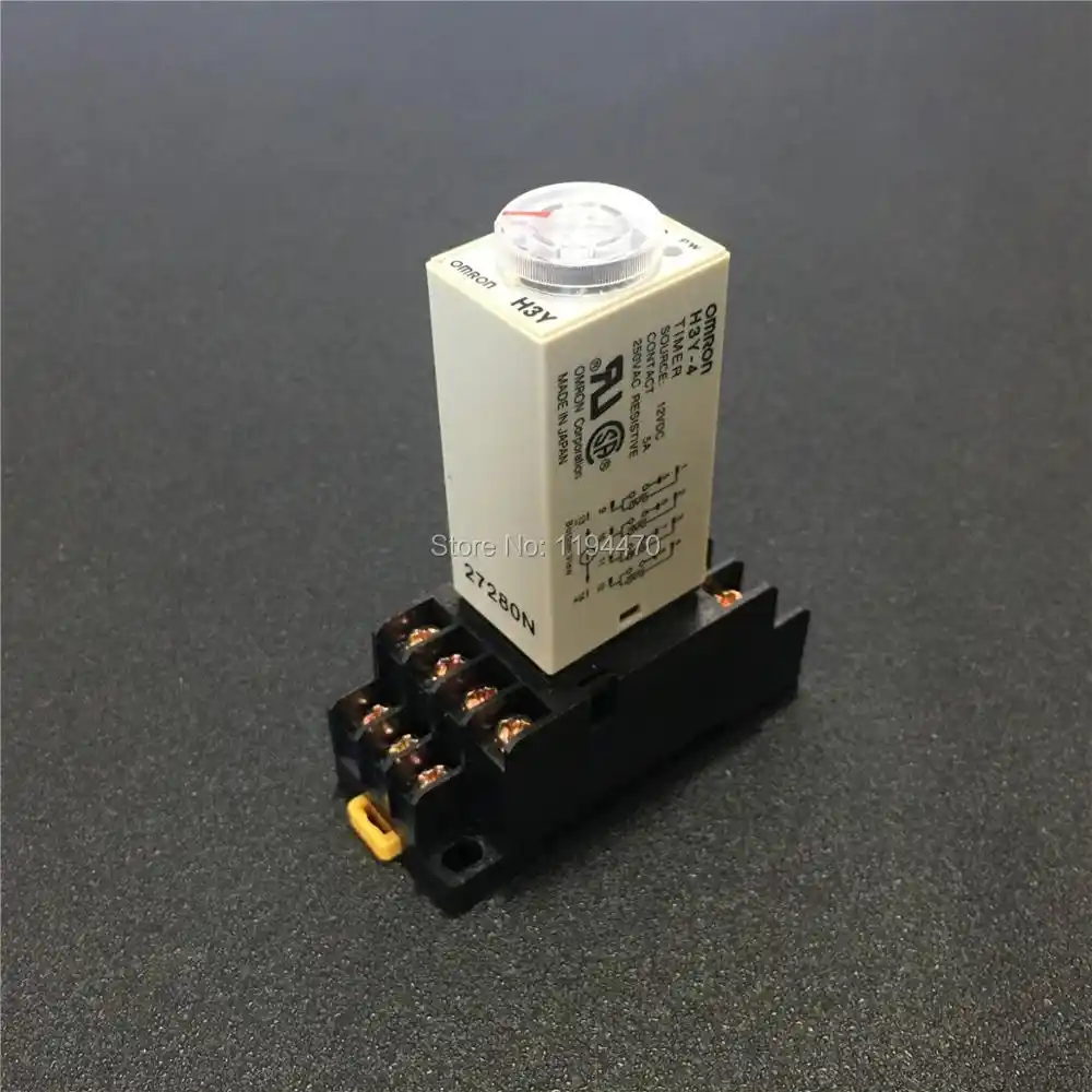 AC 220V 14 Pins 4PDT 0-1S Timer Delay DIN Rail Time Relay H3Y-4 w with Base