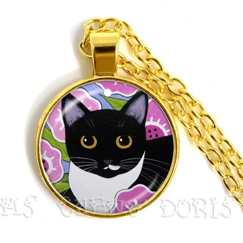 YinYang Black and White Cats Pendant Silver Plated Necklace For Women Accessories Cute Animal Jewelry Glass Dome Pendants