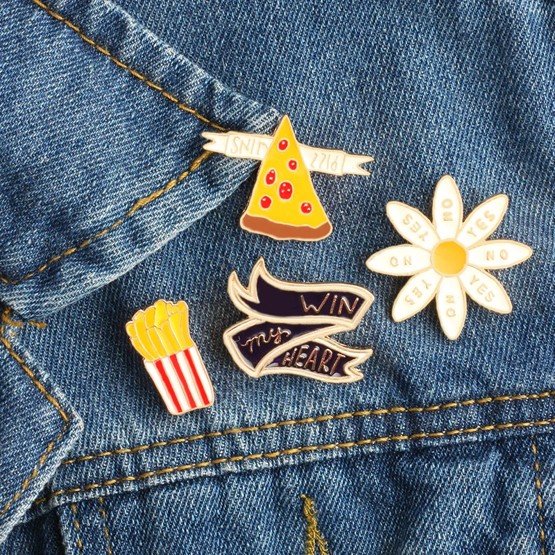

1Pcs Fries Pizza "WIN my HEART" icon Brooch Creative Enamel Pin Badge Lapel Pin Women Clip Scarf Decoration Pins Cartoon Jewelry