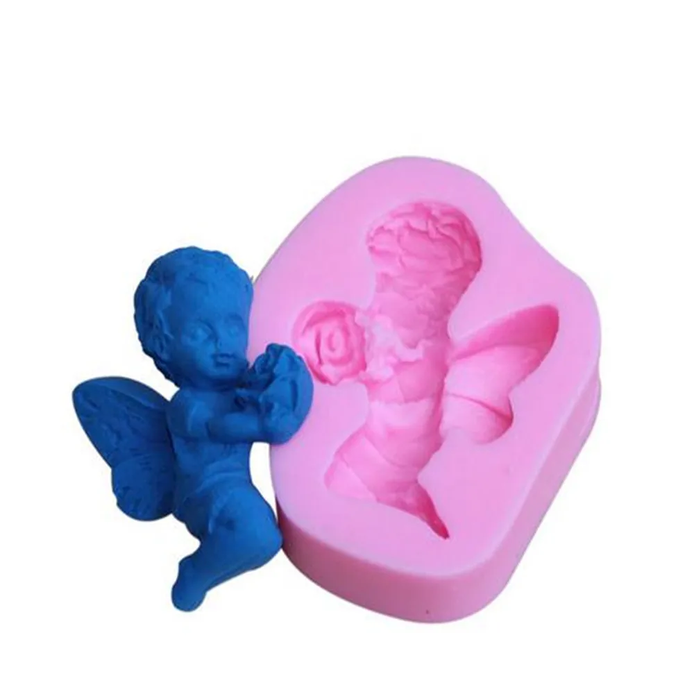 

Angel Elf Boy Holding a Flower Liquid Silicone Pastry mould Pudding Ice Cube Soap Molds DIY Tools for Cake Decoration