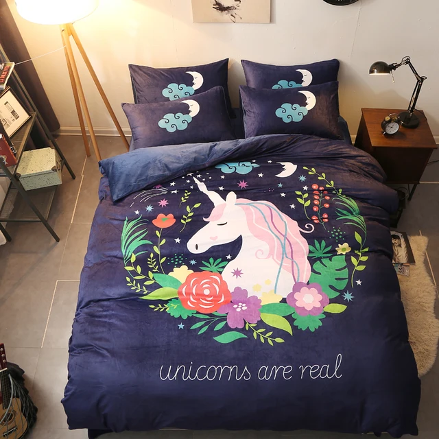warm winter bedding set unicorn duvet cover sets soft fleece fabric winter sheet set