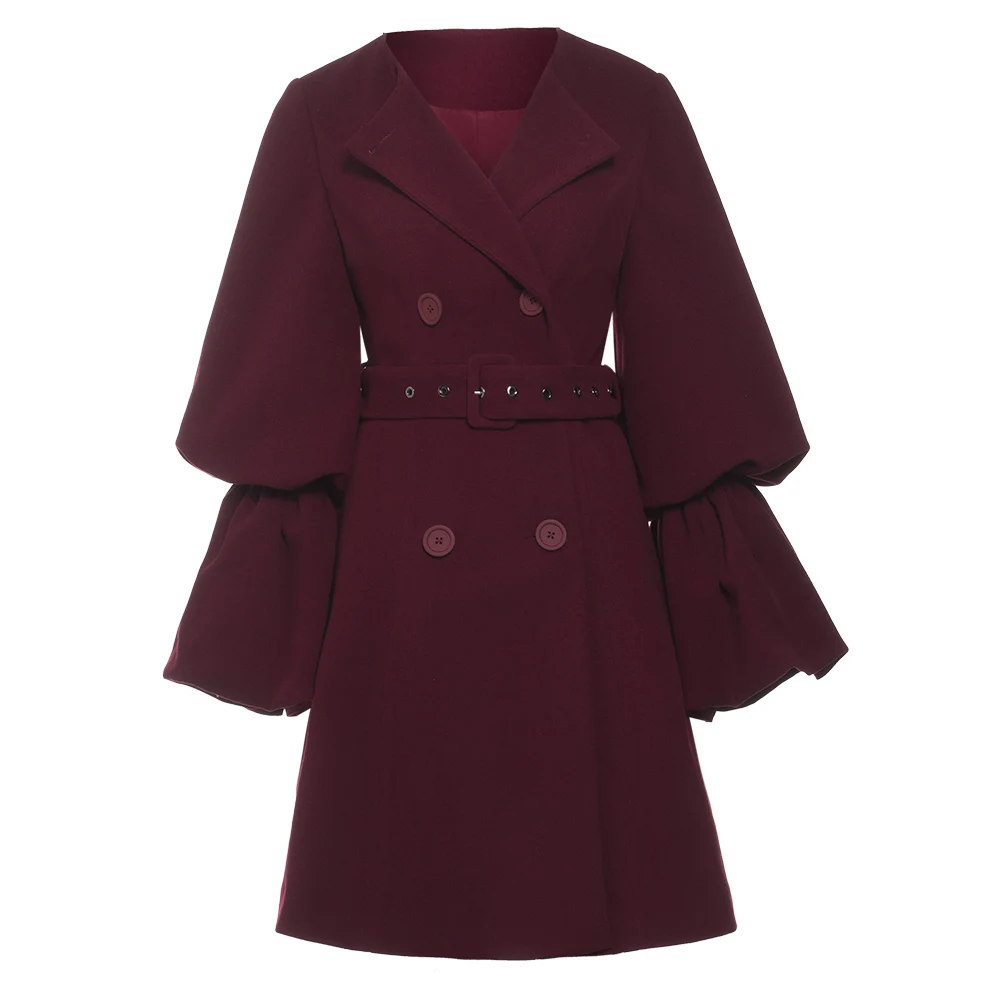 Sisjuly шерстяное винтажное Женское зимнее пальто с длинным Расклешенным рукавом, куртка на пуговицах, бордовая верхняя одежда, Осенние однотонные куртки, пальто - Цвет: Burgundy