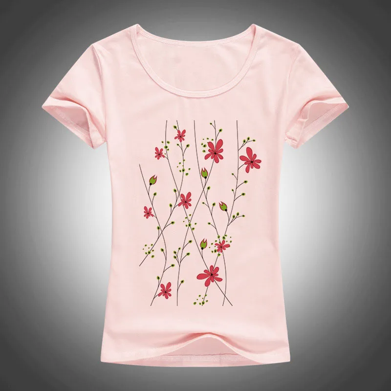 2016 summer style cotton Slim T shirt women Cartoon flowers printed camisas femininas short sleeve Shirts fashion tops 1904