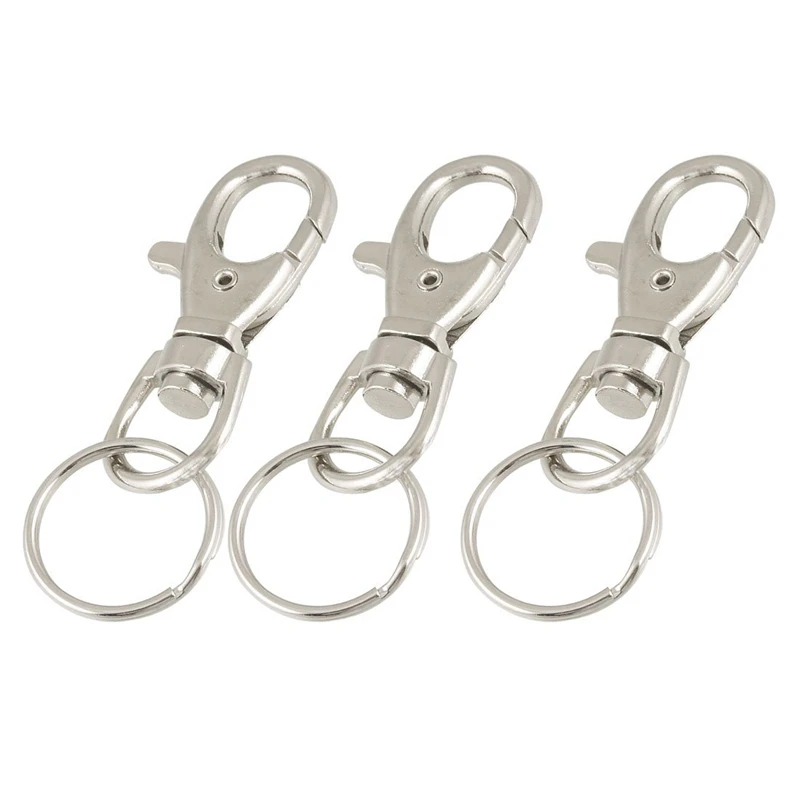 

25mm Dia Split Ring Lobster Clasp Key Chain Keyring Silver Tone 3 Pcs