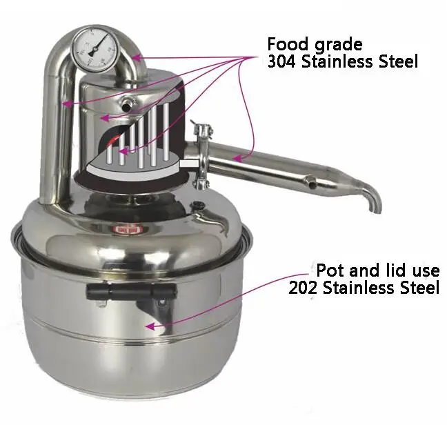 Бытовой из нержавеющей стали 10л или 15л домашний дистиллятор спирта для продажи с термометром спирта(спирта) дистилляционный котел