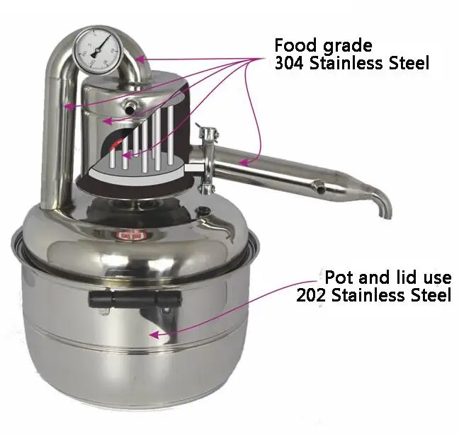 

Household Stainless Steel 10L or 15L Home Alcohol Distiller For Sale With Thermometer Spirits(Alcohol) Distillation Boiler