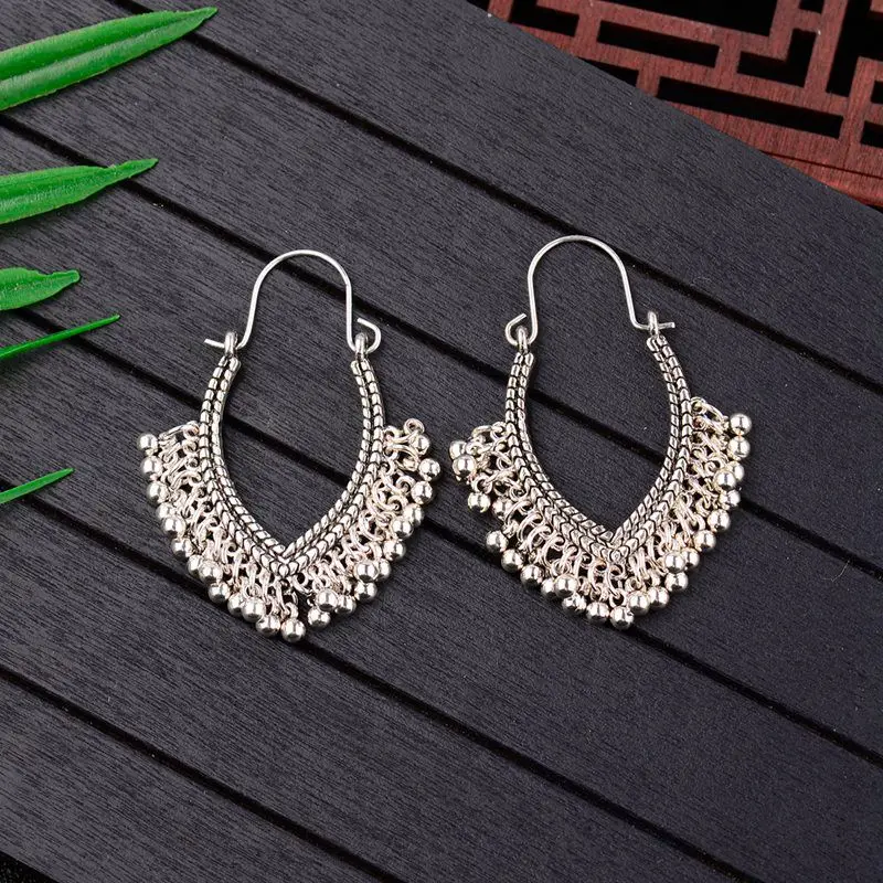 TopHanqi Indian Jewelry Metal Vintage Tassel Earrings 2018 Fashion Boho Antique Ethnic Silver Drop Earrings For Women Pendientes