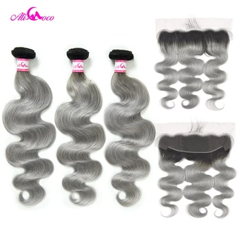 

Ali Coco Body Wave Human Hair 2/3 Bundles With 13x4 Lace Frontal Closure 1B/Grey Color 10-30 Inch Remy Hair Bundles With Frontal