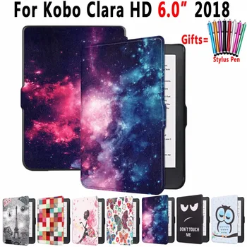 

Fashion Painted Leather Auto Awake Smart Sleep Flip Case for Kobo Clara HD 6.0 2018 6.0 Case Cover Coque Capa Funda + Pen