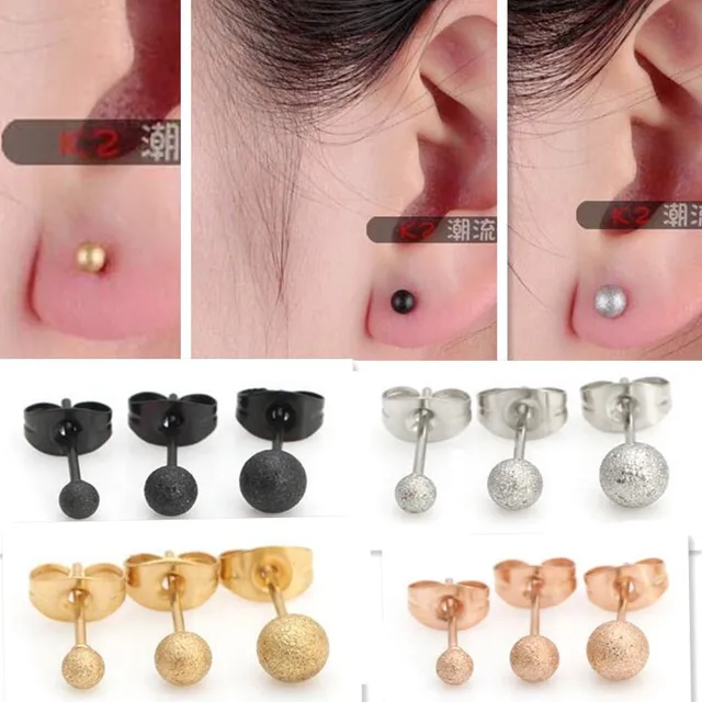 Gold Scrub Earrings Por Small Beans Stainless Steel Male Gold Scrub Earrings Por Small Beans Stainless Steel Male Jewelry Female Prevent Allergy Ball Stud
