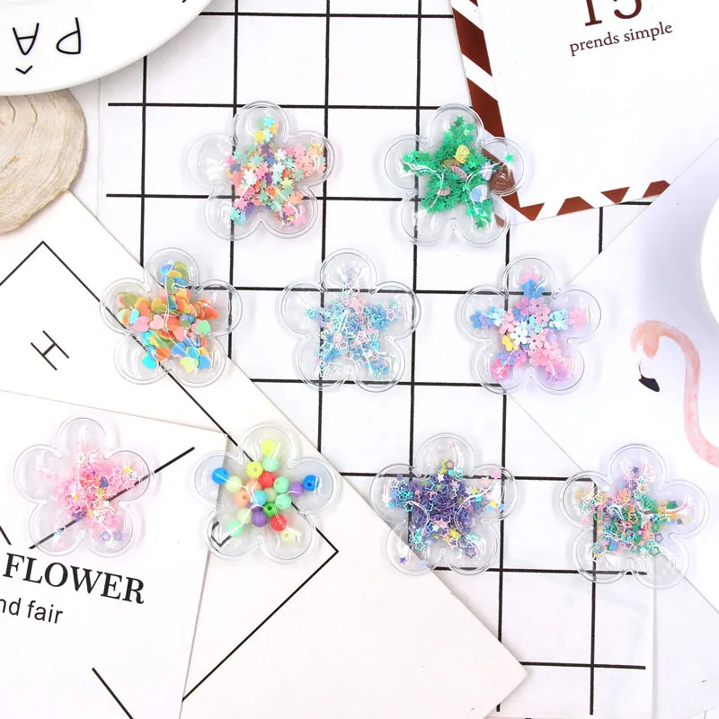

10pcs/lot 5.5cm Transparent Flower with Colorful Sequins Flowing Appliques DIY Accessories Craft Handmade Decoration