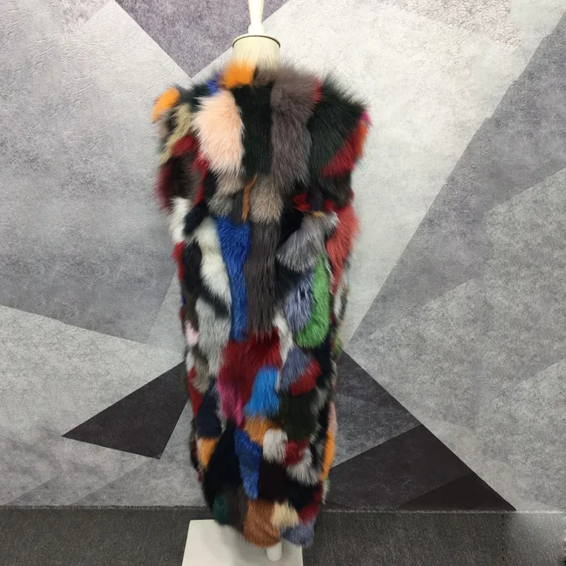 Gilet Fourrure Long Renard Automne De Hiver Color 100 Extra Outwear Picture Véritable Femme Coloré 2018 Femmes Épais Naturel Chaud RqtYwxf