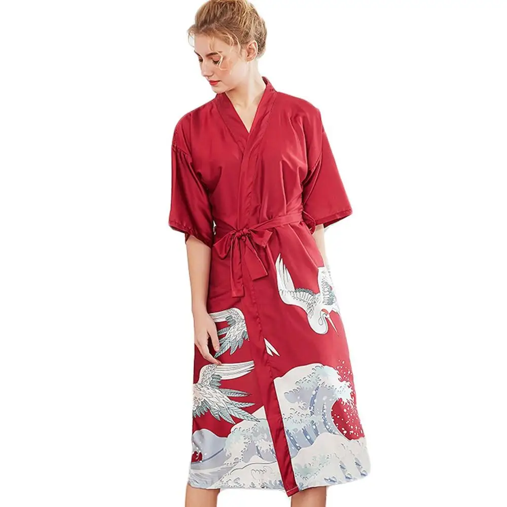 Имитация шелка женская пижама халат наборы печати Половина рукава пижамы Нижнее белье Сексуальная женская летняя одежда stich pijama 4EM - Цвет: Robes