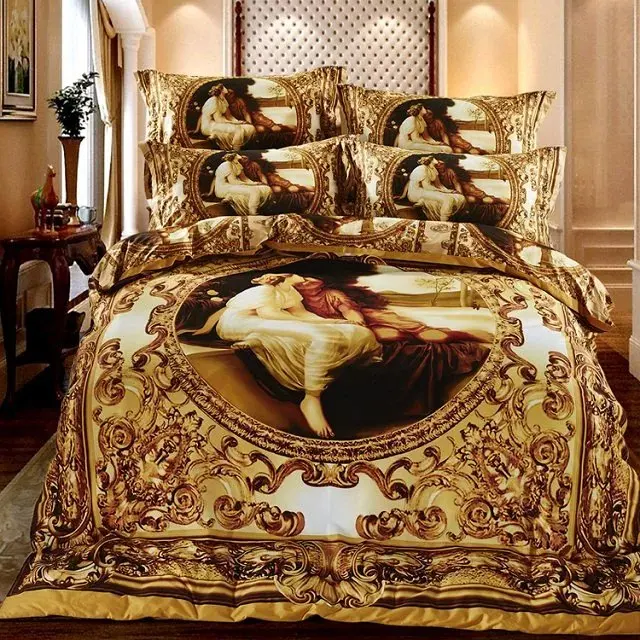 OP 022 100 Cotton 4pcs Russian Style blanket cover set Golden Color