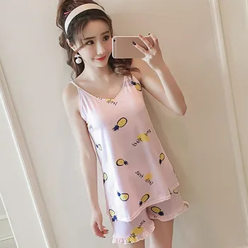 

Women Camisole & Shorts Pajamas Set Women Sweet Cartoon Print Sleepwear Set