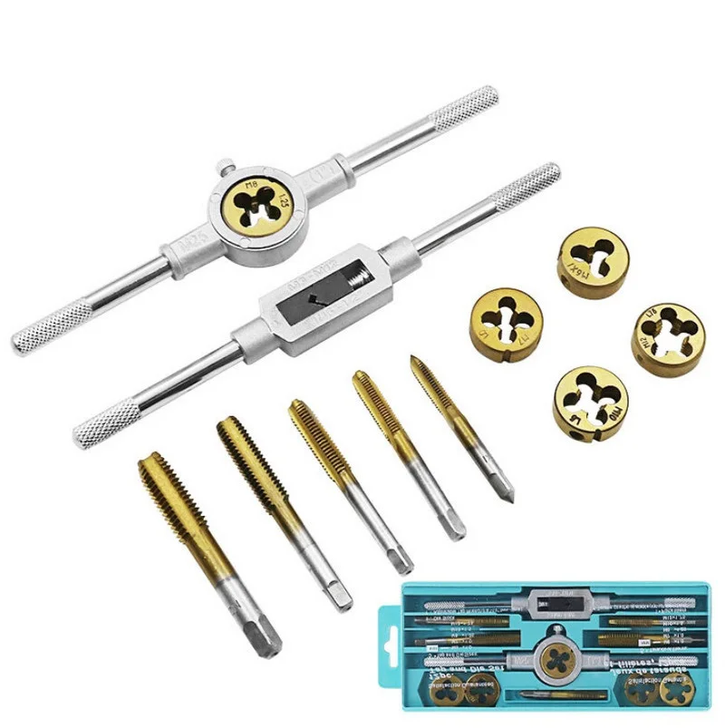 

O.M.Y 12Pcs Alloy Steel Tap & Die Set with Small Tap Twisted Hand Tools and 1/16"-1/2" NC Screw Thread Plug Taps Hand Screw Taps