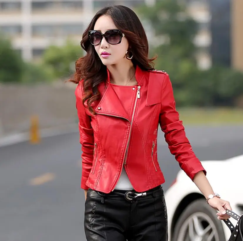 SWREDMI кожаная женская куртка весна и осень с воротником из натурального меха, кожаная верхняя одежда, красное кожаное пальто для мотоцикла - Цвет: red