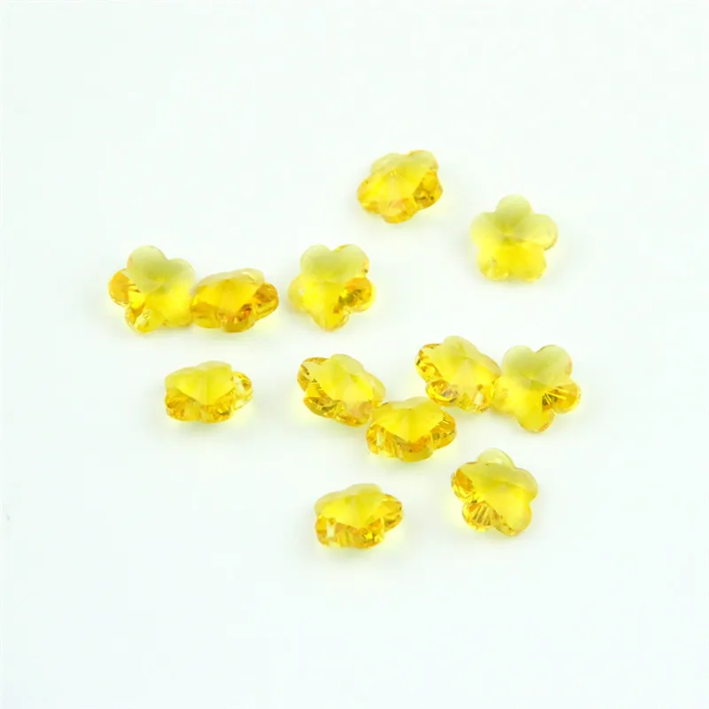Crystal Plum Flower Beads In 1 Hole 14mm 100pcs Yellow Chandelier Crystal Accessories for Diy Home & Wedding Decoration