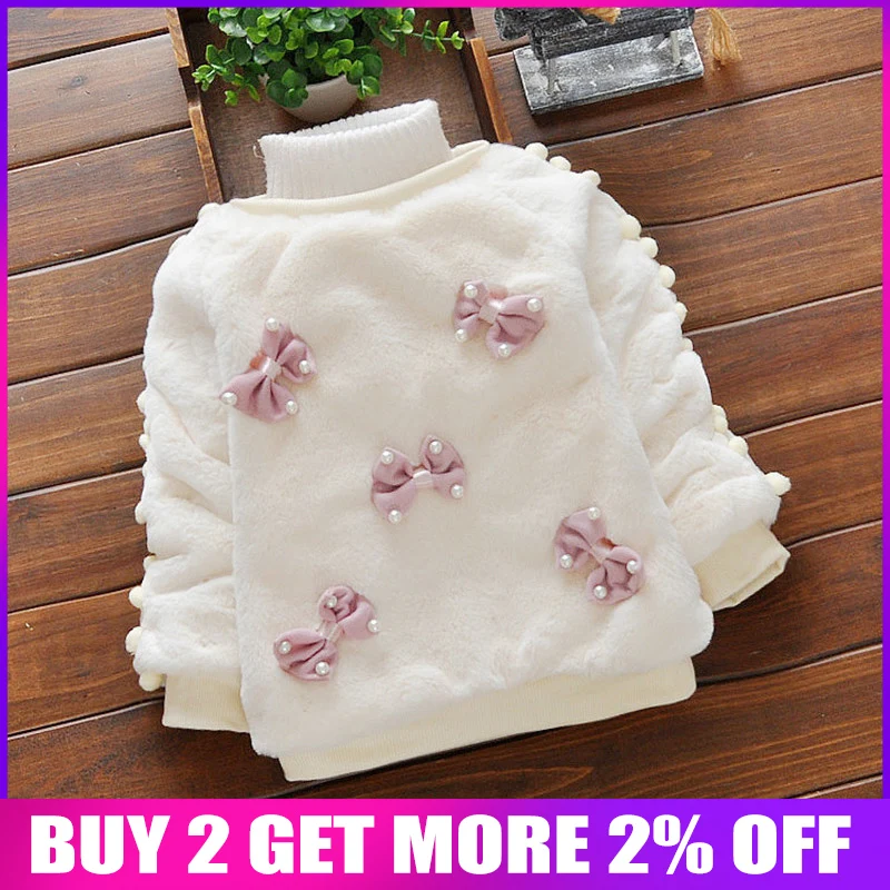 

BibiCola baby girl sweater winter children bebe cartoon bow sweaters kids girls plus velvet casual thicken warm shirt sweaters