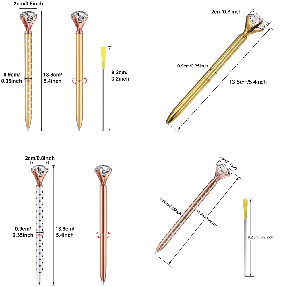 XRHYY цвета большой ручка с бриллиантом розовое золото с белыми точками Стразы Хрустальная шариковая ручка черные чернила для студентов работы Peopleo