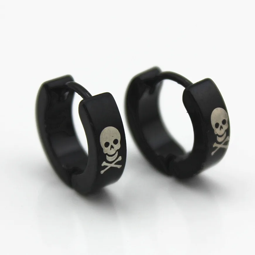 Factory Price Men Earrings Black Skull Titanium Earrings 316L Stainless Steel Stud Earrings