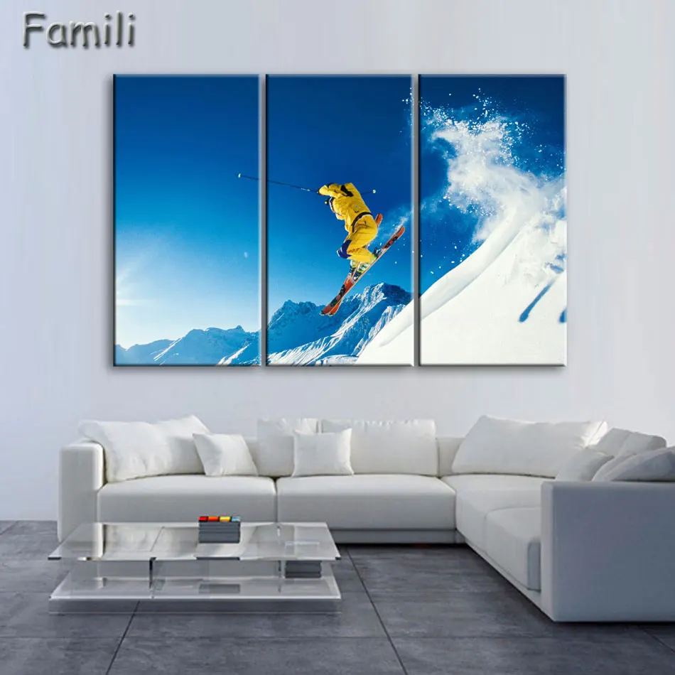 

3Pcs/Set Fashion Printed Canvas Printings Alpine Skiing Painting Wall Art Home Decoration Poster 5 Panel Canvas Unframed