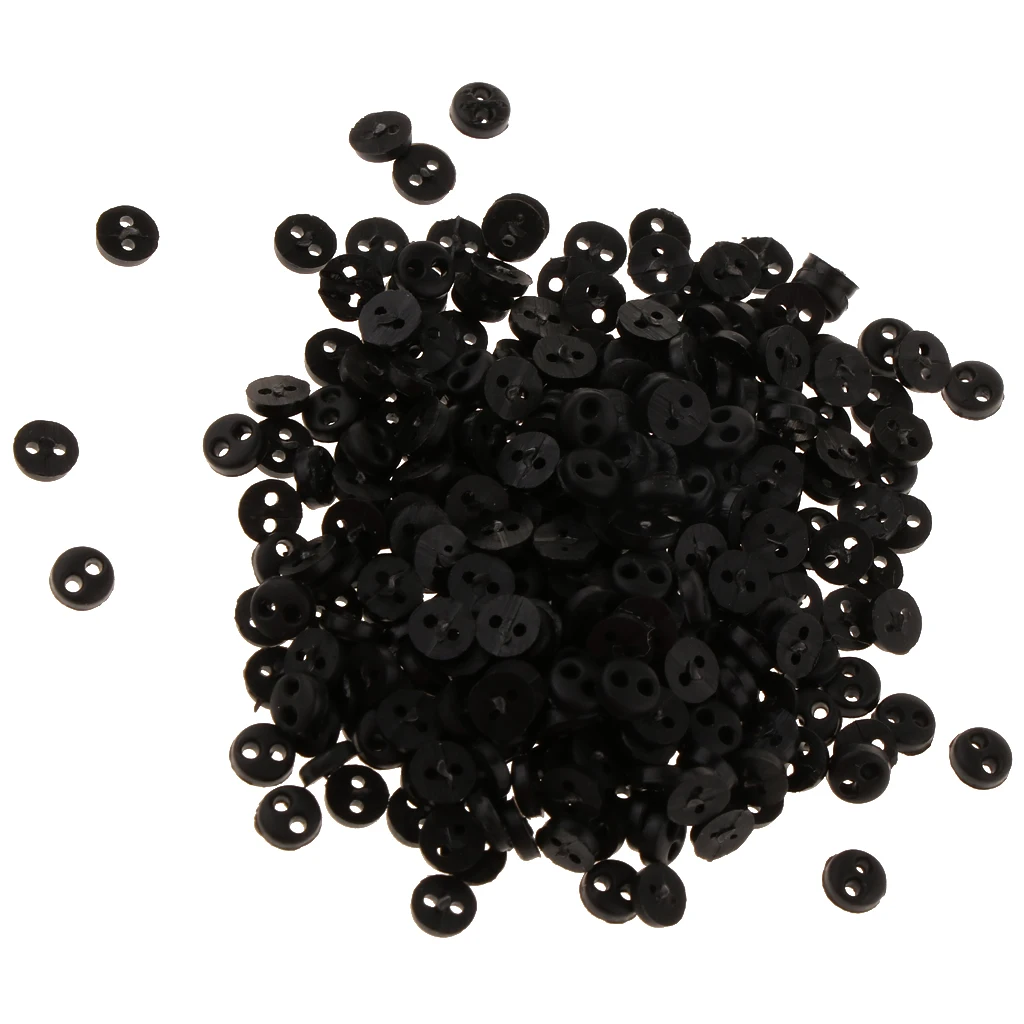 Mini Figures Dolls DIY Clothing Sewing Crafts Accessories 300 Pieces 4mm 2 Holes Resin Round Buttons Black
