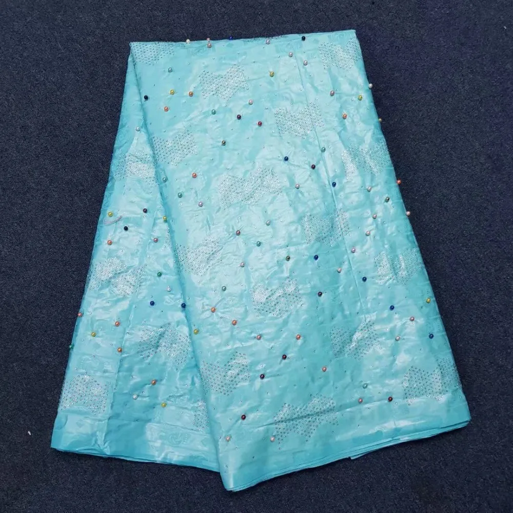 

Latest blue And the bead Africa Lace Fabric Embroidered Bazin Riche Getzner with Lace For Women Clothes 5Yards Cotton Tulle Lace