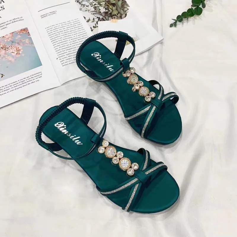 

Fashion Ladies Elegant Gladiator Sandals 2019 Women Summer Sandals For Women Female Comfy Crystal Flat Shoes Woman Shoe