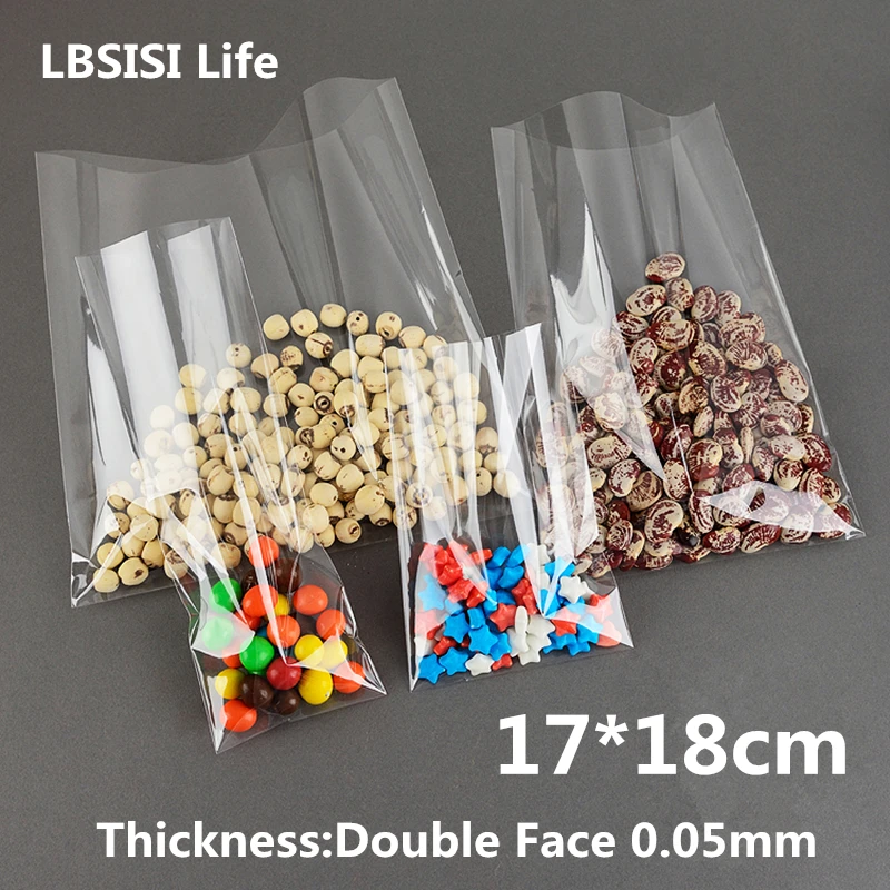 LBSISI Life 100 шт. 17*18 см прозрачные пластиковые плоские пакеты для печенья, упаковки для еды, конфет, мыла, упаковка для капкейков, обертка, образец, подарочные пакеты