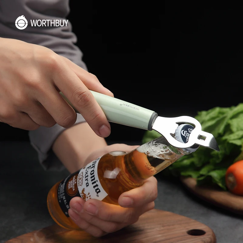 

WORTHBUY Multifunction Bottle Opener Stainless Steel Beer Opener Beer Soda Can Opener With Plastic Handle Kichen Accessories