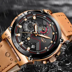 LIGE Модные мужские наручные часы Mlae повседневное кожа водостойкий хронограф Спорт Военная Униформа Дата кварцевые часы для мужчин Relogio Masculino