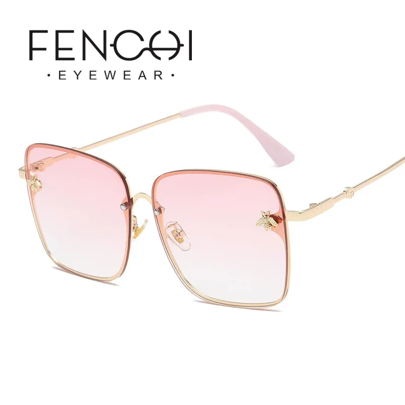 

2019 Vintage Pink Oversized Square Bee Sunglasses Women Men Zonnebril Dames blue light blocking Glasses Men Oculos Feminino