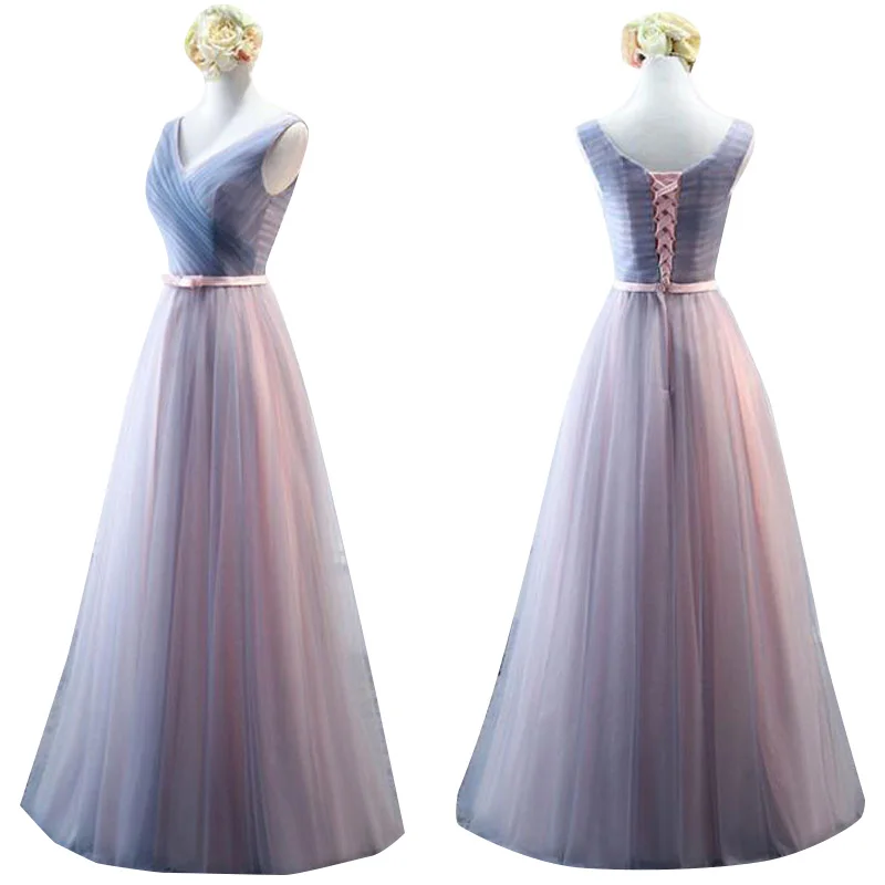 Beauty Emily Lace Pink Evening Dresses 2019 Long New V-Neck Floor Length Chiffon Lace Special Occasion Dresses