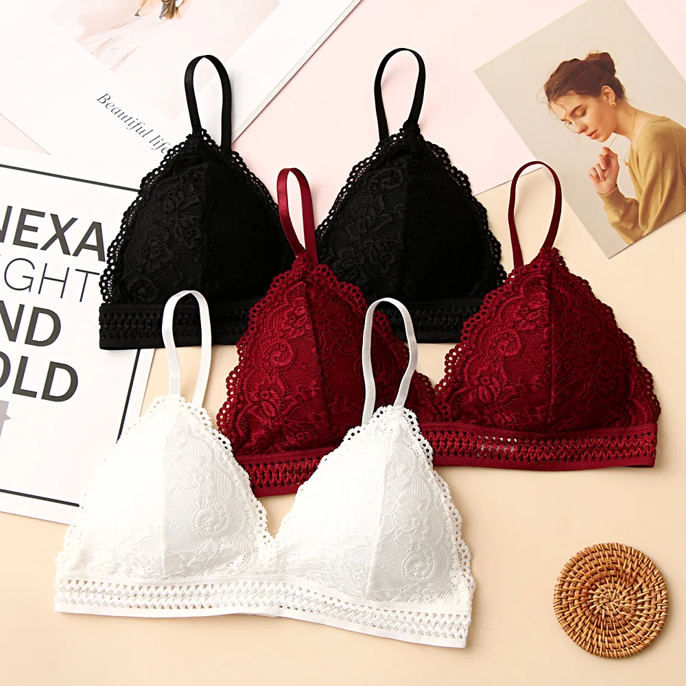 Мягкий французский Sexy Bralette кружева белый бюстгальтер без косточек Беспроводной Треугольники чашки Для женщин белье Мягкий Бюстгальтер незаметный бюстгальтер