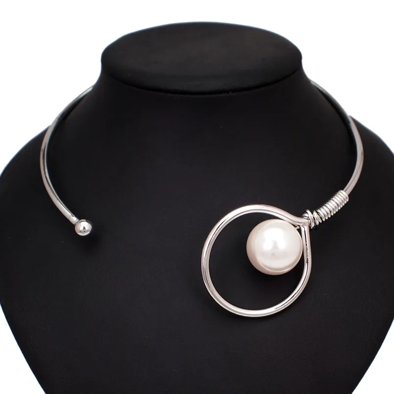 Женское Ожерелье с искусственным жемчугом и большими кругами, ожерелье s для женщин, Панк Сплав, геометрический Массивный воротник, ювелирное изделие UKMOC