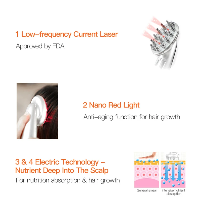 Лазерный массажка для волос 7 в 1 инфракрасный РФ Nano красный свет электропорации EMS Вибрационный массажер против выпадения волос производства 38