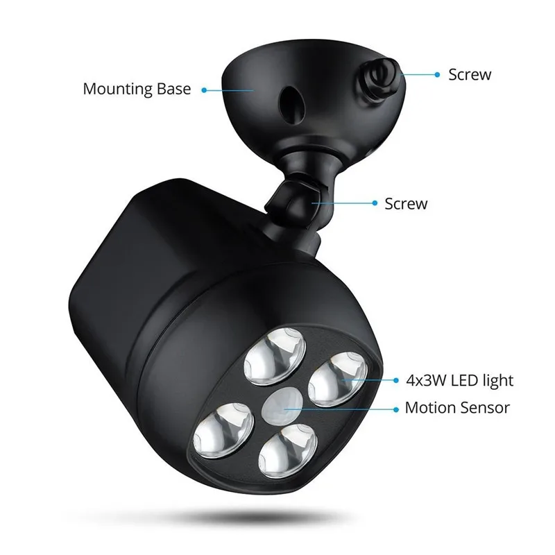 360° 600lm ABS Battery Power Motion light Sensor Security LED Light Garden Outdoor Indoor spot lamp wall