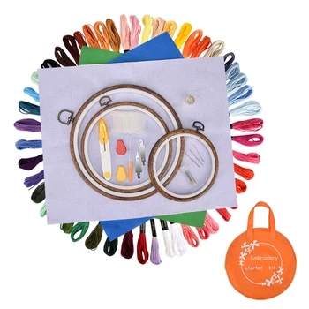 

Embroidery Starter Kit Embroidery Hoops Cross Stitch Circle Rings DIY Embroidery Cloth Thread Floss Tool Kit for Beginners
