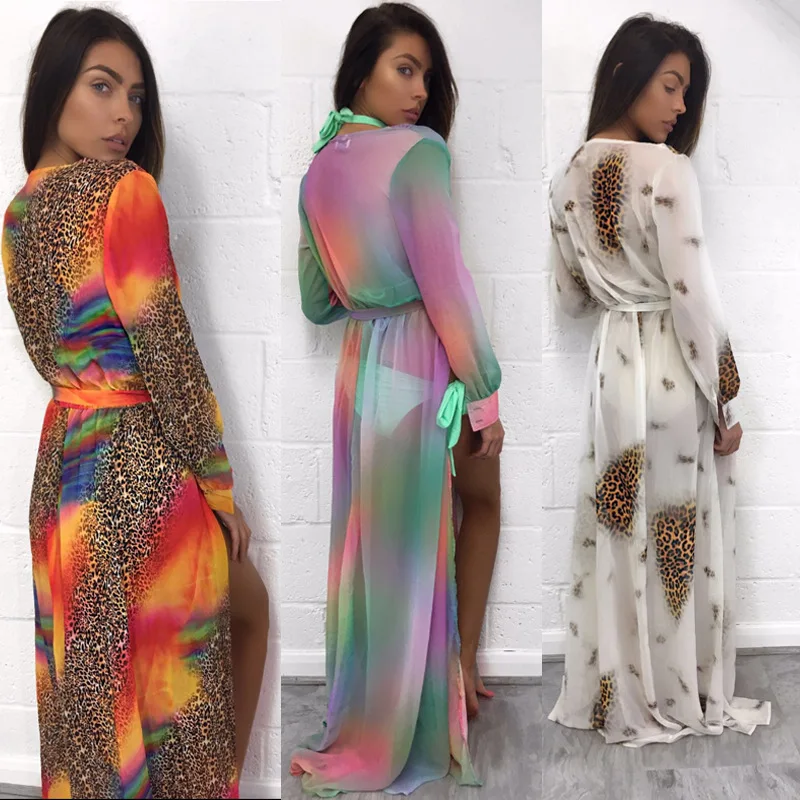 

One Piece Women Sexy Print Colorful Deep V Swimsuit Summer Beach Cover Up Dress Bathing Suit Summer Beach Cover Ups