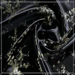 Высокое качество парча жаккард полиэстер черный фон Золотой цветок сливы ткань для пэчворка ткани женское платье от 100x90
