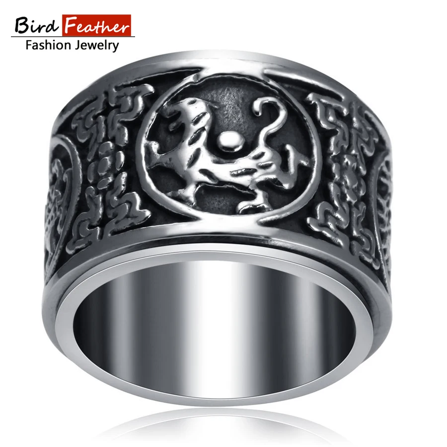 

Bird Feather Stainless Steel Men Rings Four gods animal rotated Rings for Women Male Punk Fashion Jewelry Titanium Steel Ring